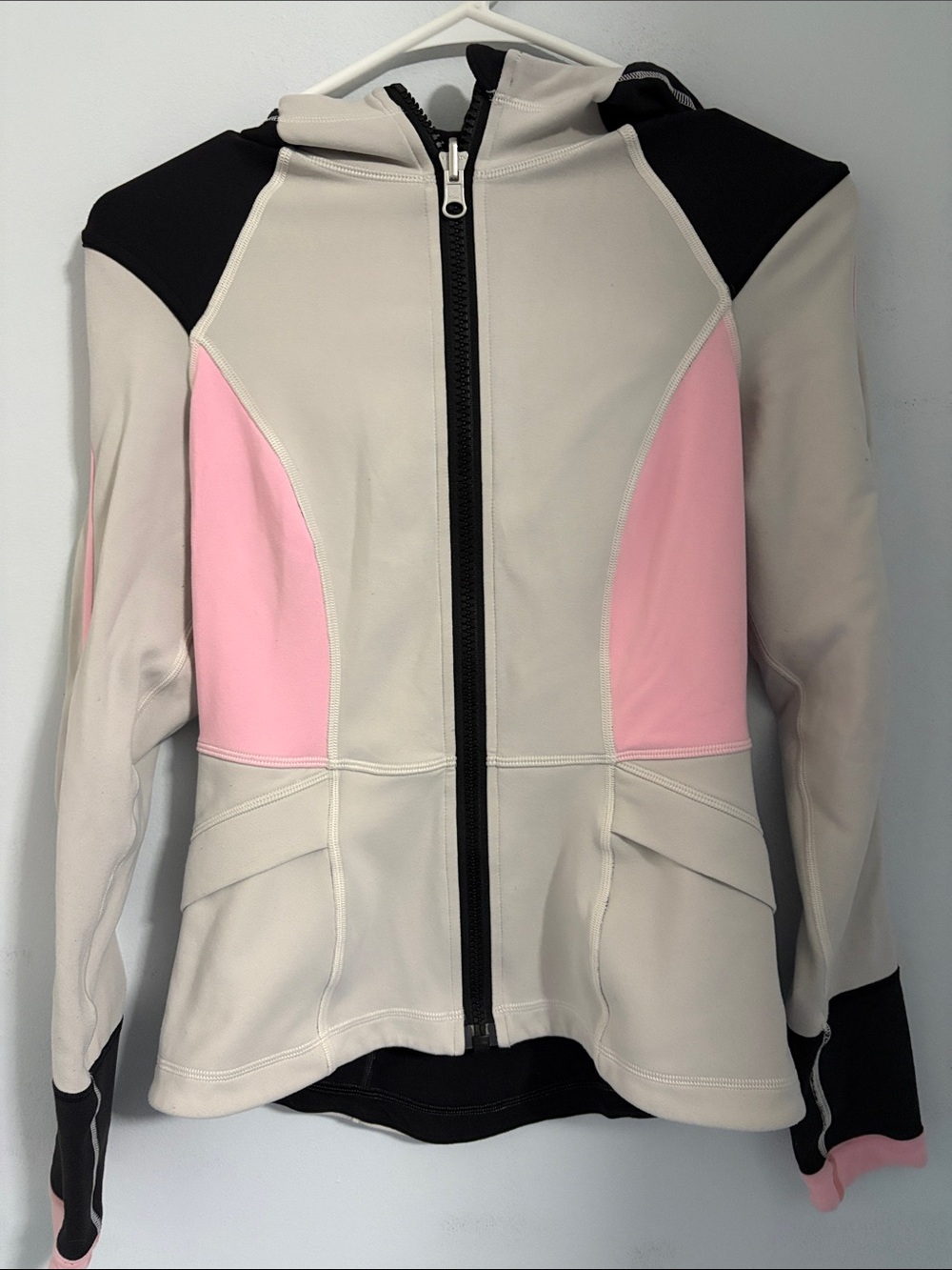 lululemon athletica Light Gray & Pink Hooded Zip Bomber Jacket